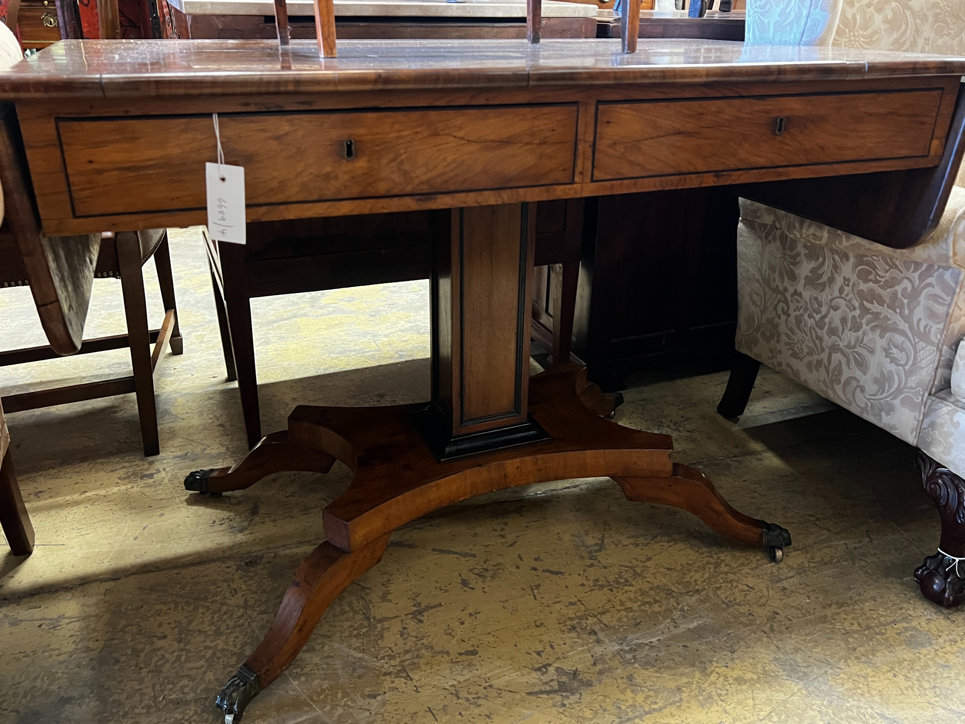 An early 19th century Continental walnut sofa table, width 110cm, depth 64cm, height 78cm